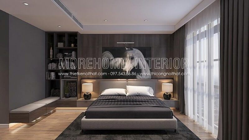 Giường ngủ gỗ công nghiệp bọc vải màu xám lông chuôt nhẹ nhàng sẽ giúp tạo nên cảm giác thư thái cho người sử dụng.